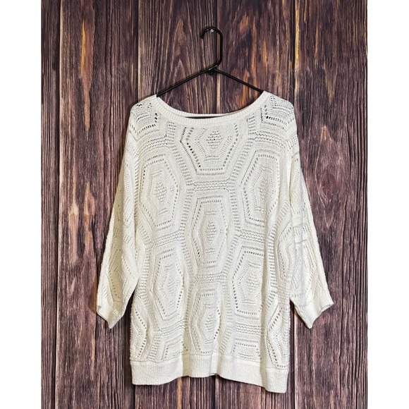 J. Jill Womens Sweater Size XL Cream Crochet Open Knit Weave Geometric Pattern - Picture 1 of 15